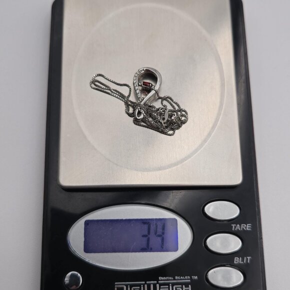 18 Inch Sterling Silver Floating Garnet Gem With CZ Accents Necklace A3018 - Picture 9 of 9